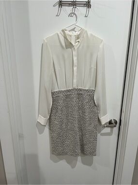 BOSS Ivory Blouse Gray Tweed Sheath Dress
